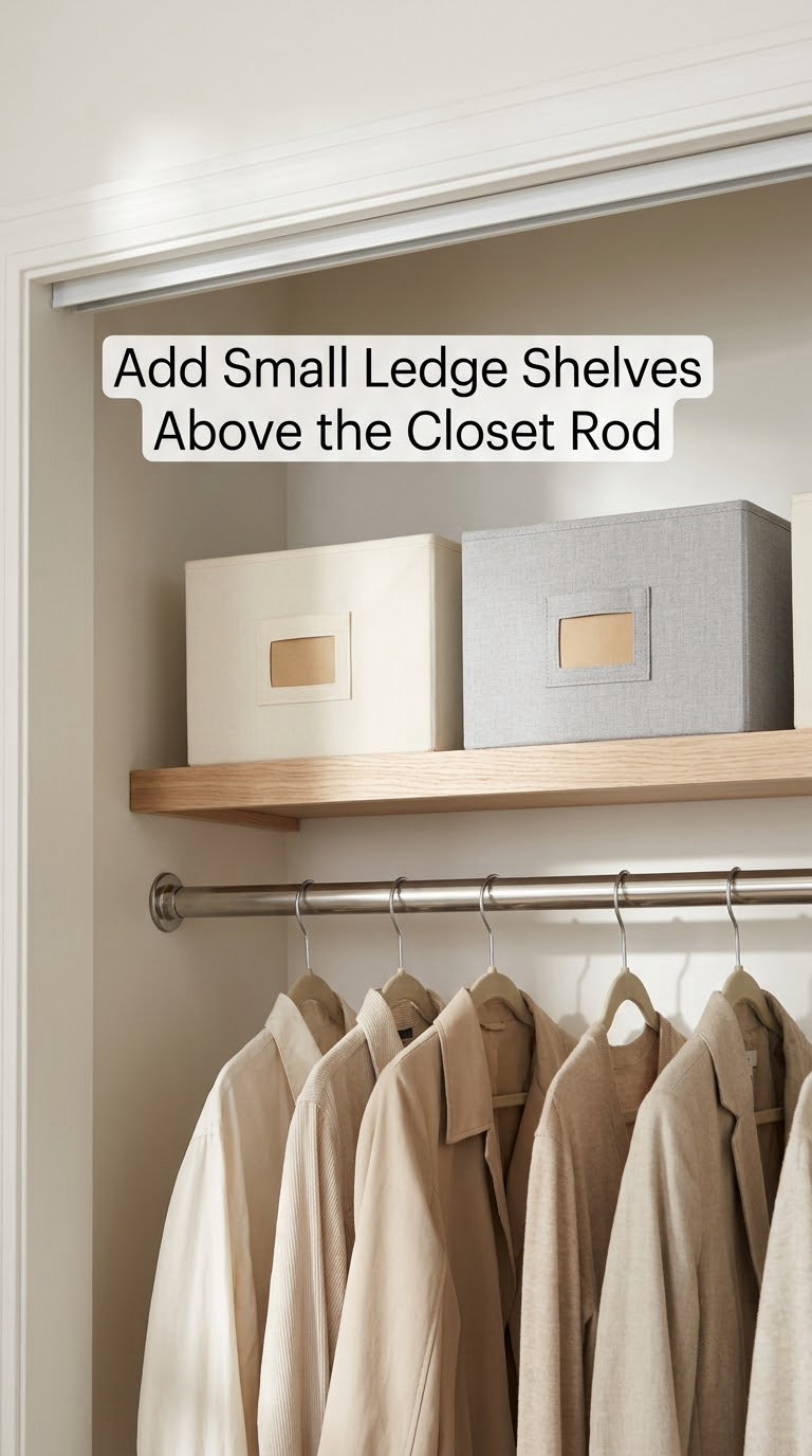 Add Small Ledge Shelves Above the Closet Rod