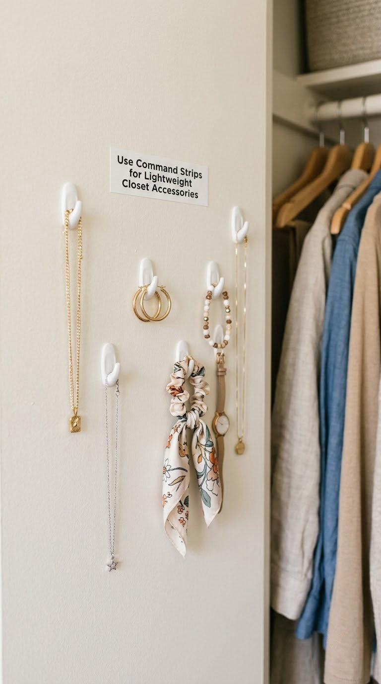 Use Command Strips for Lightweight Closet Accessories
