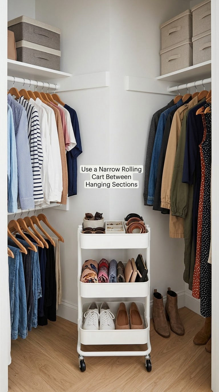 Use a Narrow Rolling Cart Between Hanging Sections