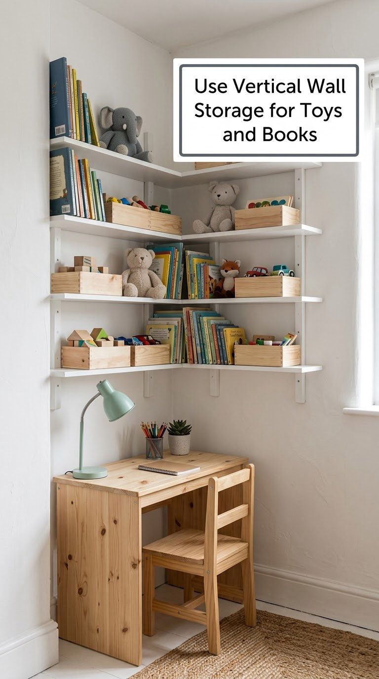 Use Vertical Wall Storage for Toys and Books