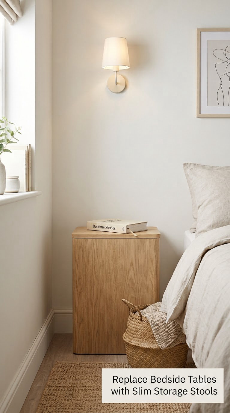 Replace Bedside Tables with Slim Storage Stools