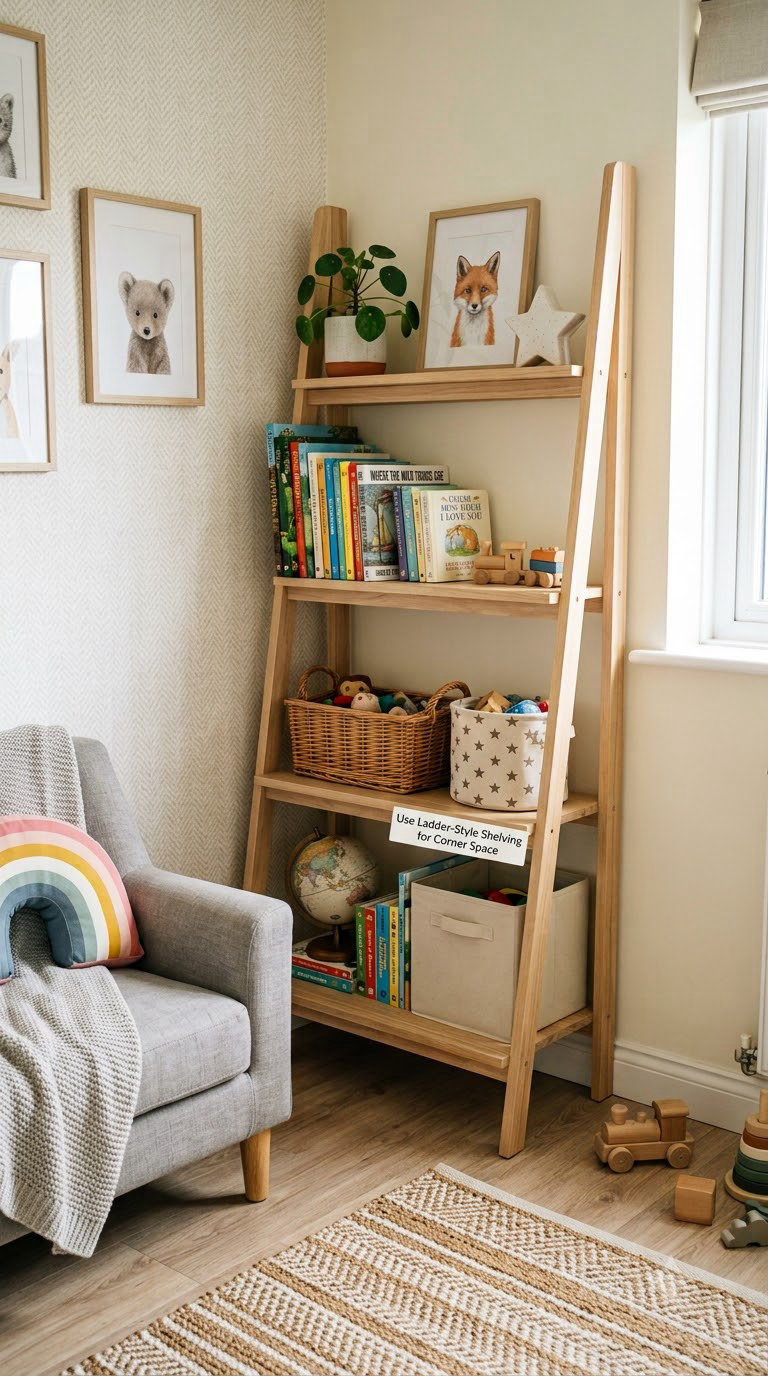 Use Ladder-Style Shelving for Corner Space