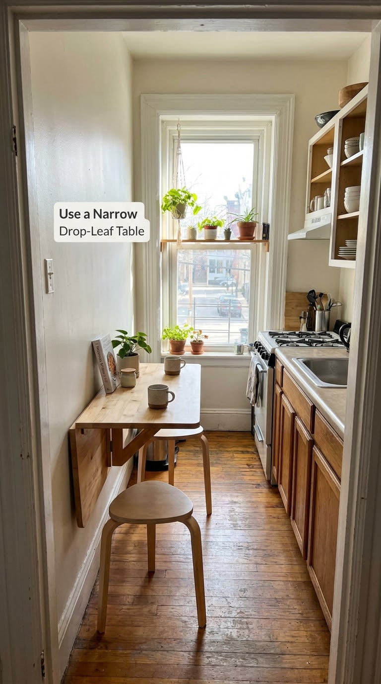 Use a Narrow Drop-Leaf Table