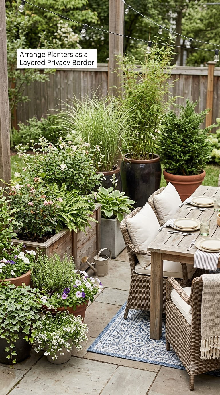 Arrange Planters as a Layered Privacy Border