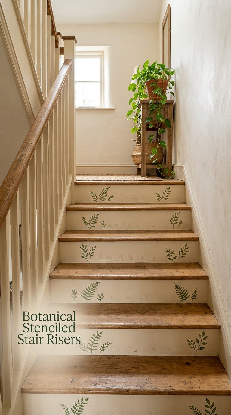 Botanical Stenciled Stair Risers