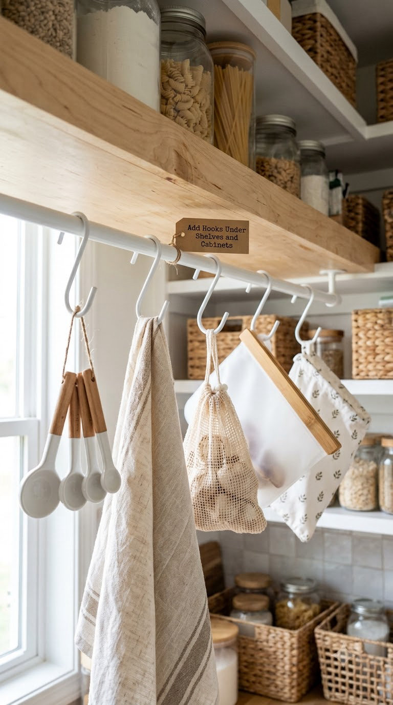 Add Hooks Under Shelves and Cabinets