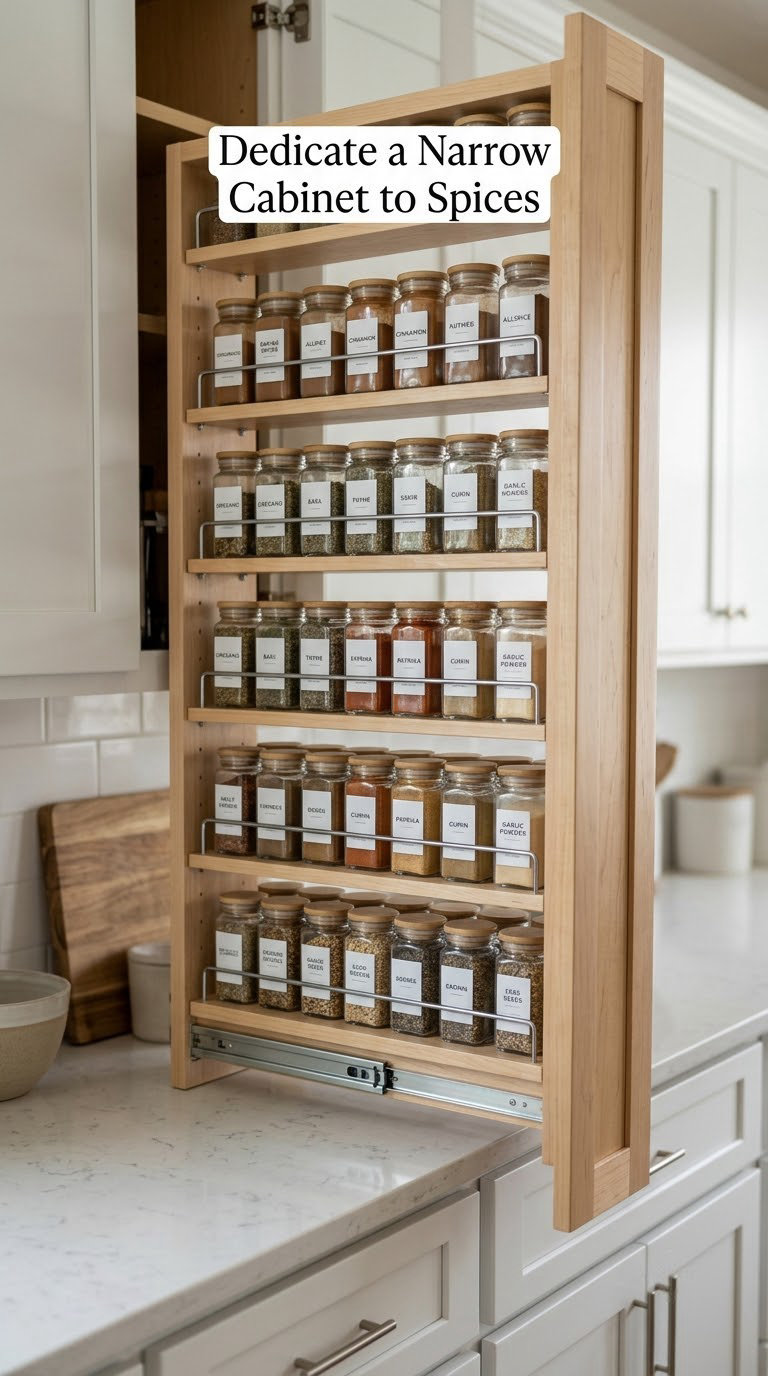 Dedicate a Narrow Cabinet to Spices