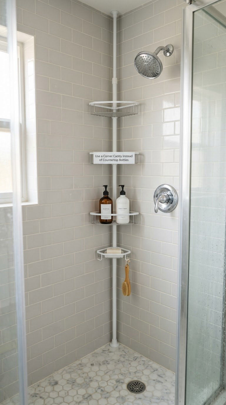Use a Corner Caddy Instead of Countertop Bottles