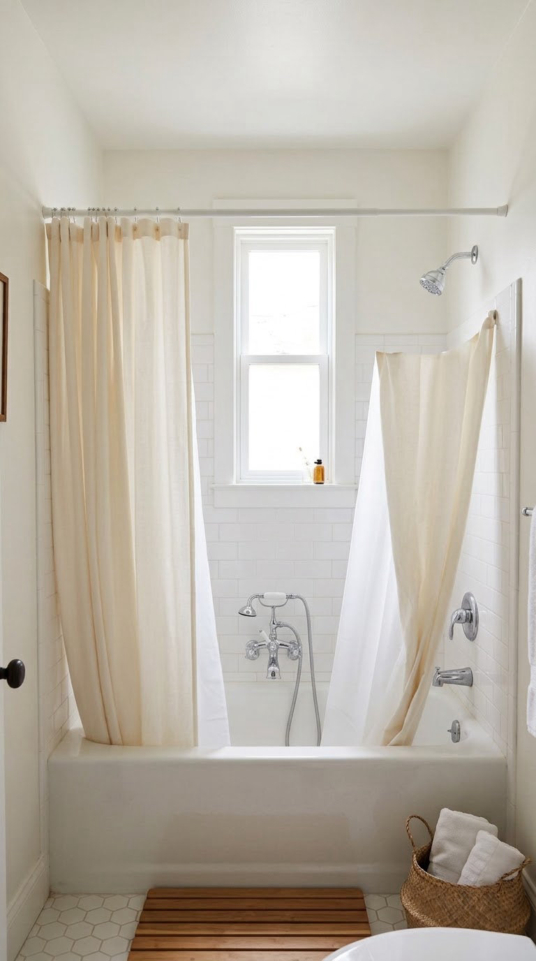 Use a Lightweight Curtain Instead of a Glass Shower Door