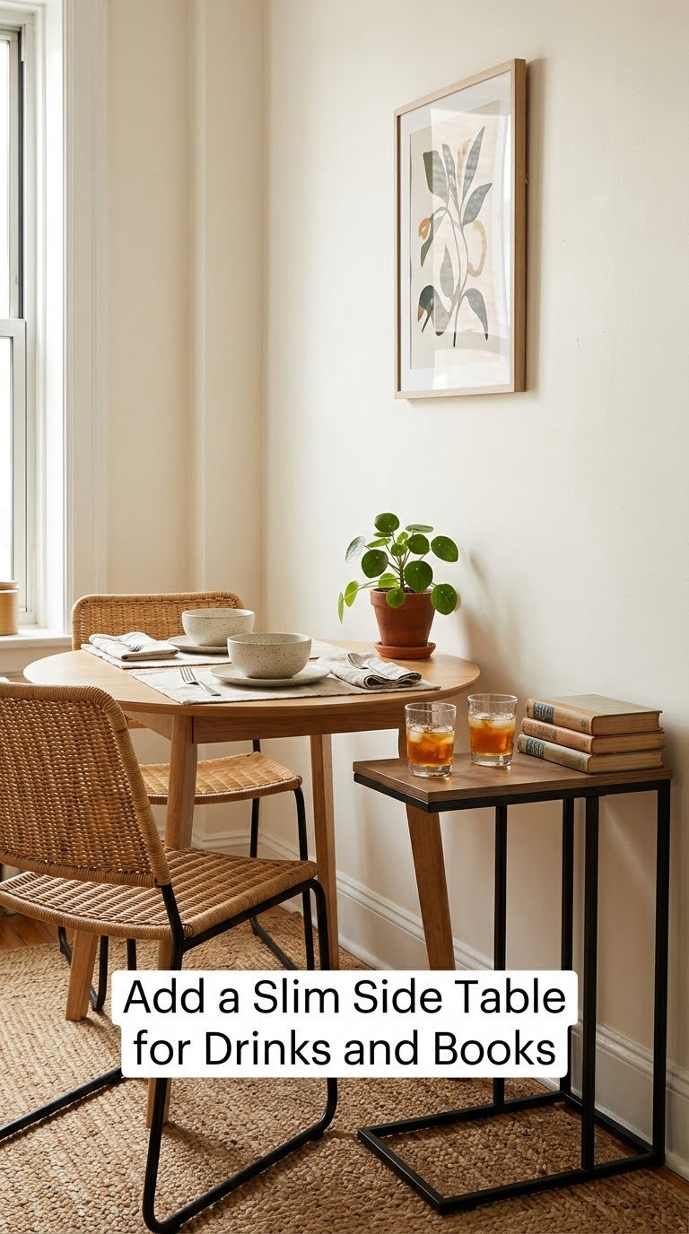 Add a Slim Side Table for Drinks and Books