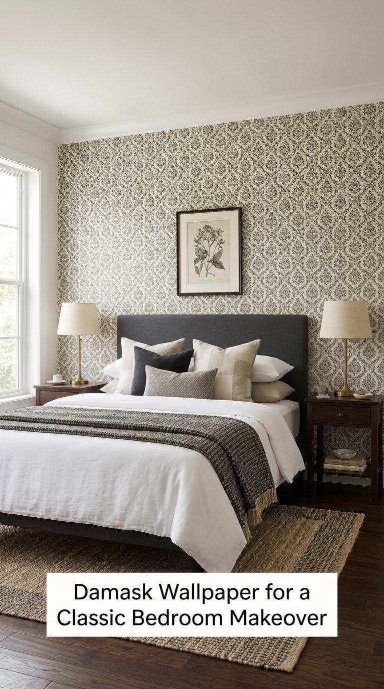 Damask Wallpaper for a Classic Bedroom Makeover