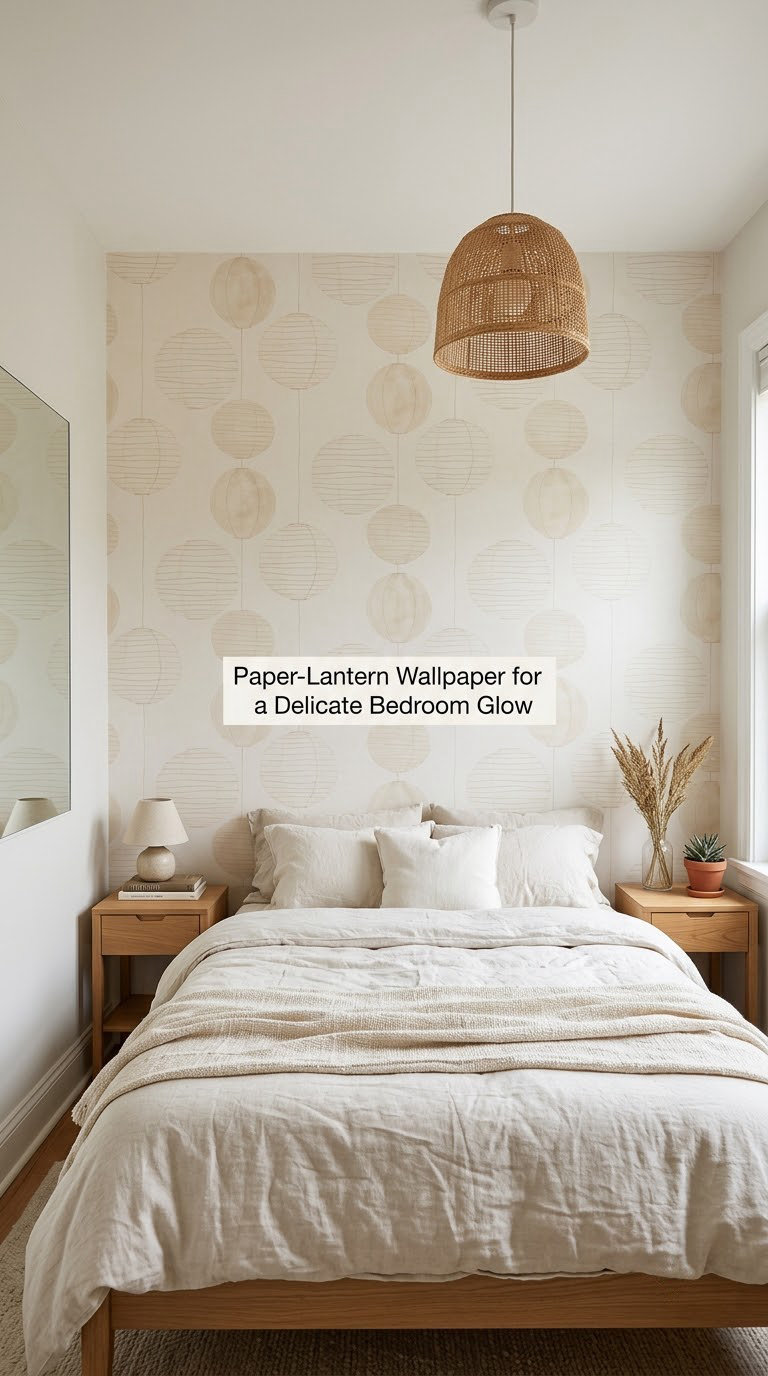 Paper-Lantern Wallpaper for a Delicate Bedroom Glow