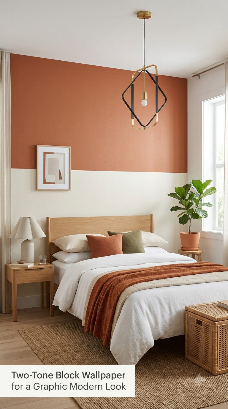 Two-Tone Block Wallpaper for a Graphic Modern Look