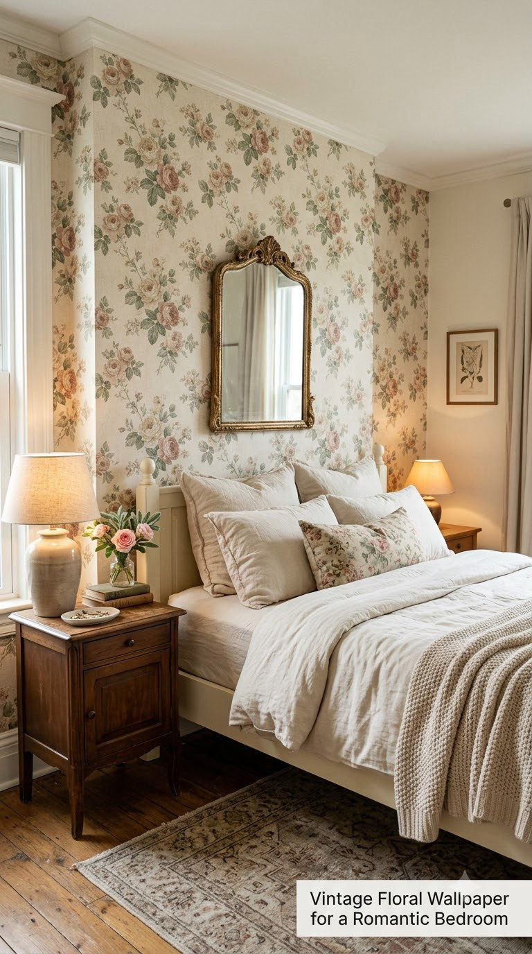 Vintage Floral Wallpaper for a Romantic Bedroom