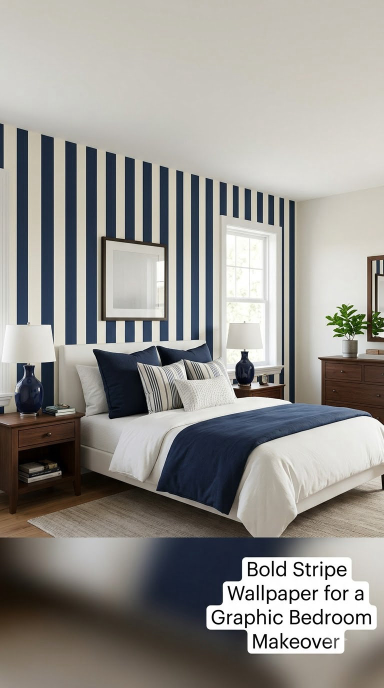 Bold Stripe Wallpaper for a Graphic Bedroom Makeover