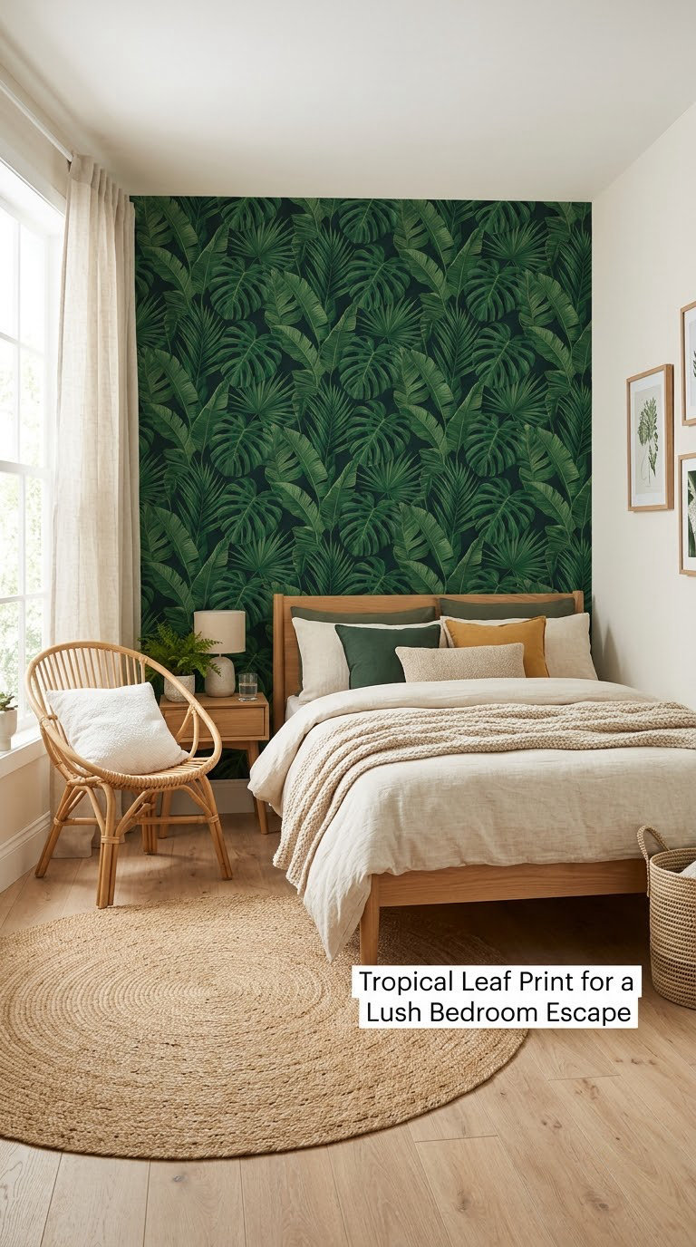 Tropical Leaf Print for a Lush Bedroom Escape