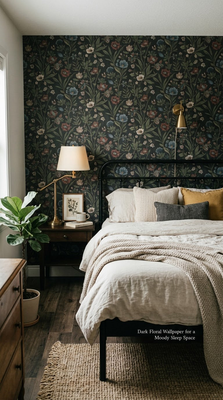 Dark Floral Wallpaper for a Moody Sleep Space