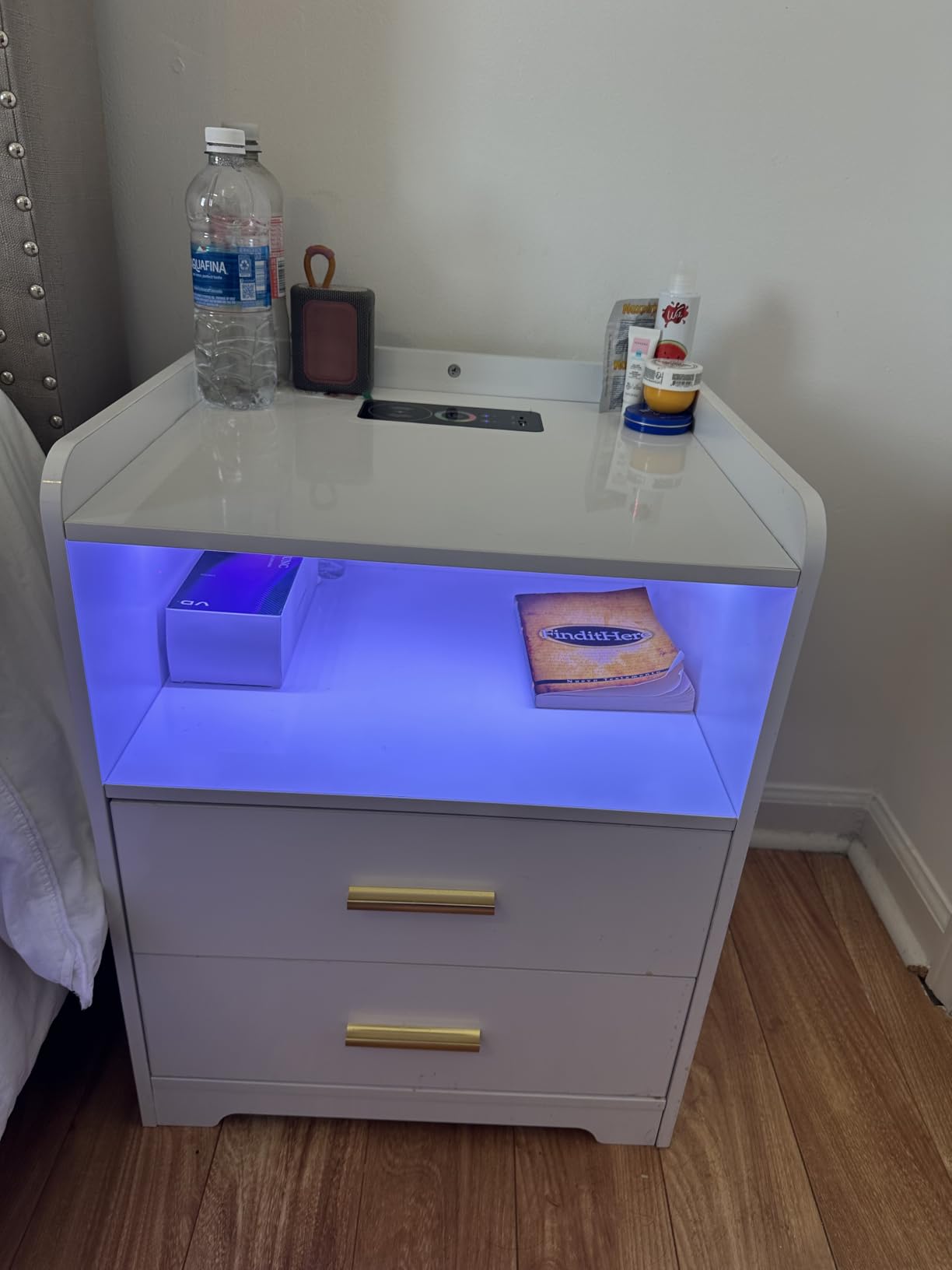 HNEBC LED Nightstand with Wireless Charging Station for Bedroom,Black customer photo 1