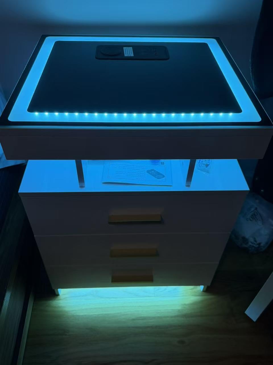 HNEBC LED Nightstand with Wireless Charging Station for Bedroom,Black customer photo 2