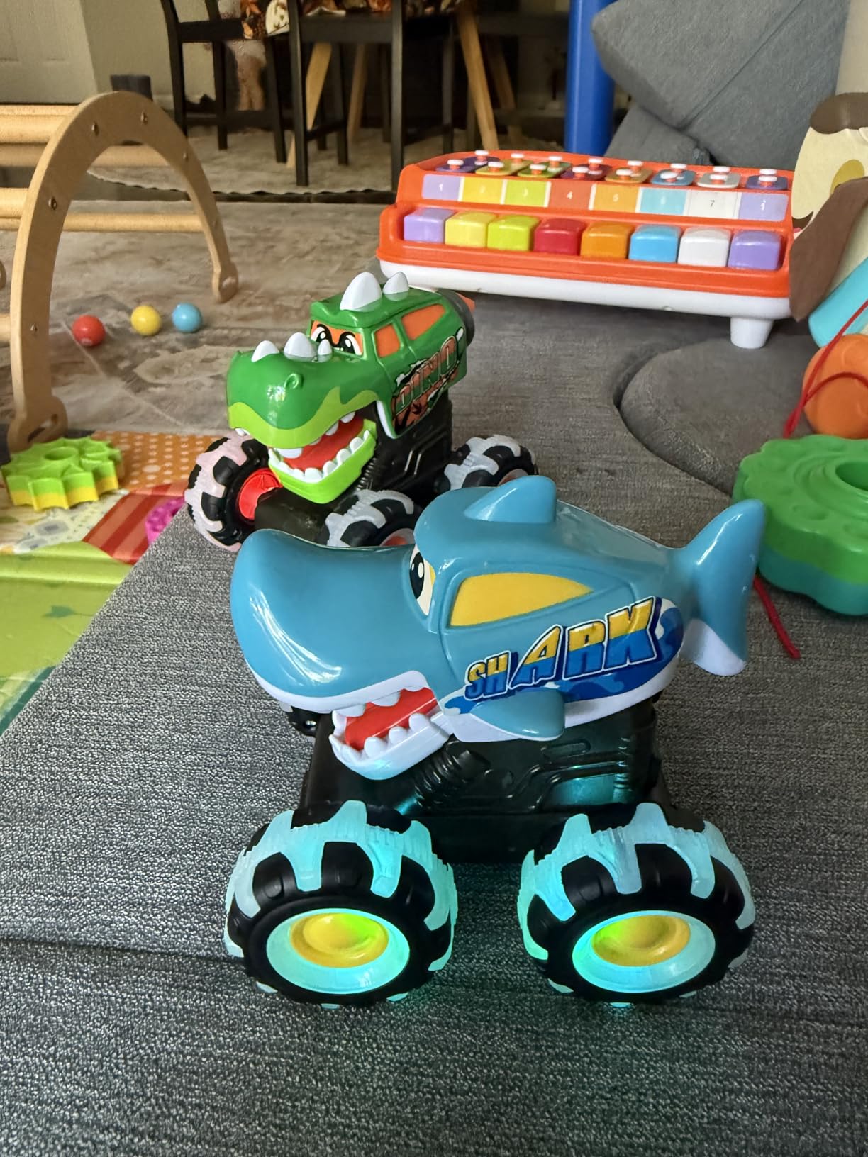 JOYIN 3 Pack Monster Truck Toy, Light Up Cars Press and Go Dinosaur Trucks customer photo 2