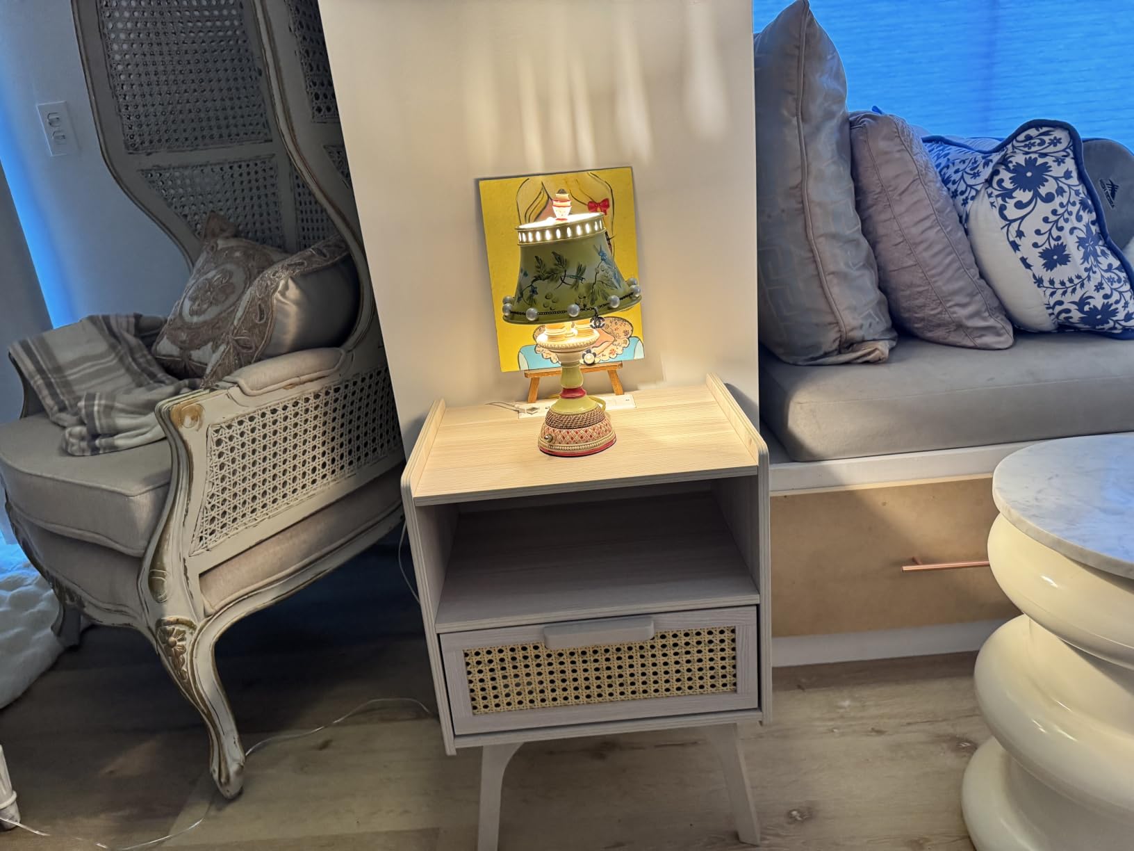 Lerliuo Rattan Nightstand with Charging Station, Boho Night Stand customer photo 2