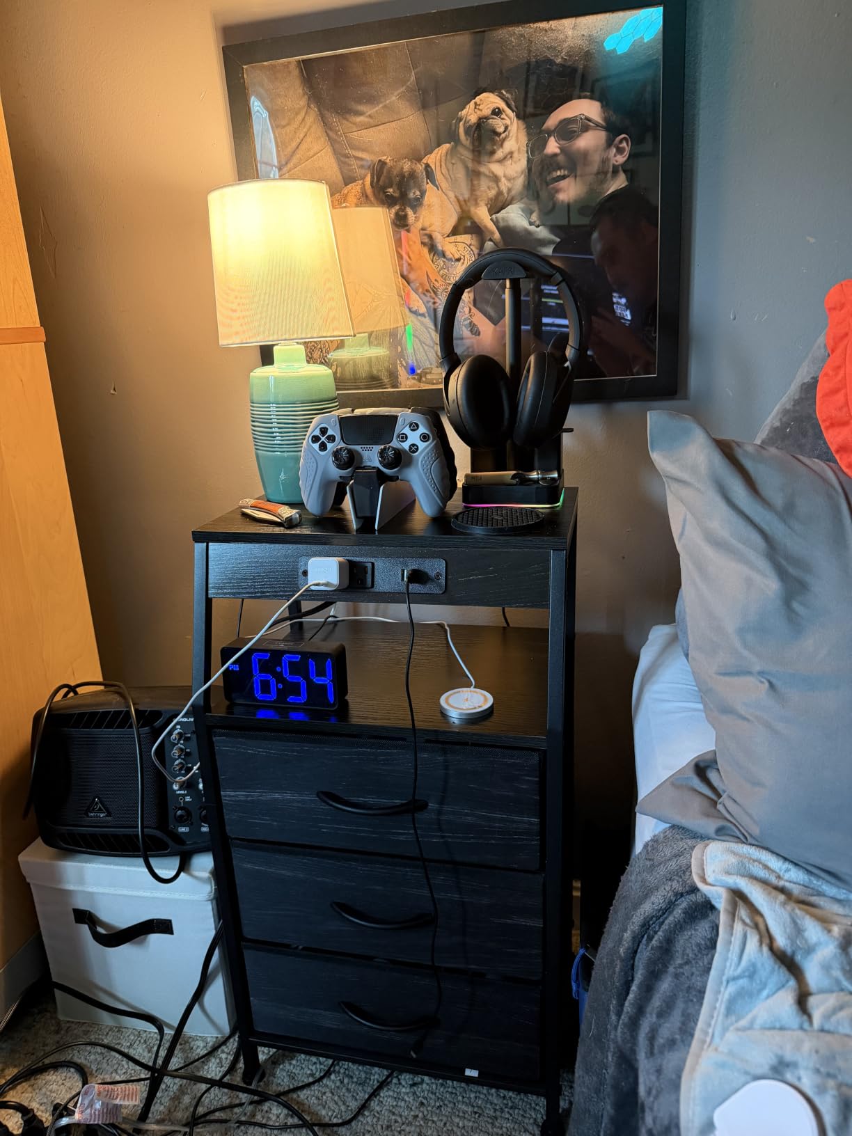 Furnulem Night Stand with Charging Station, 3 Fabric Drawers Bedside Table customer photo 2