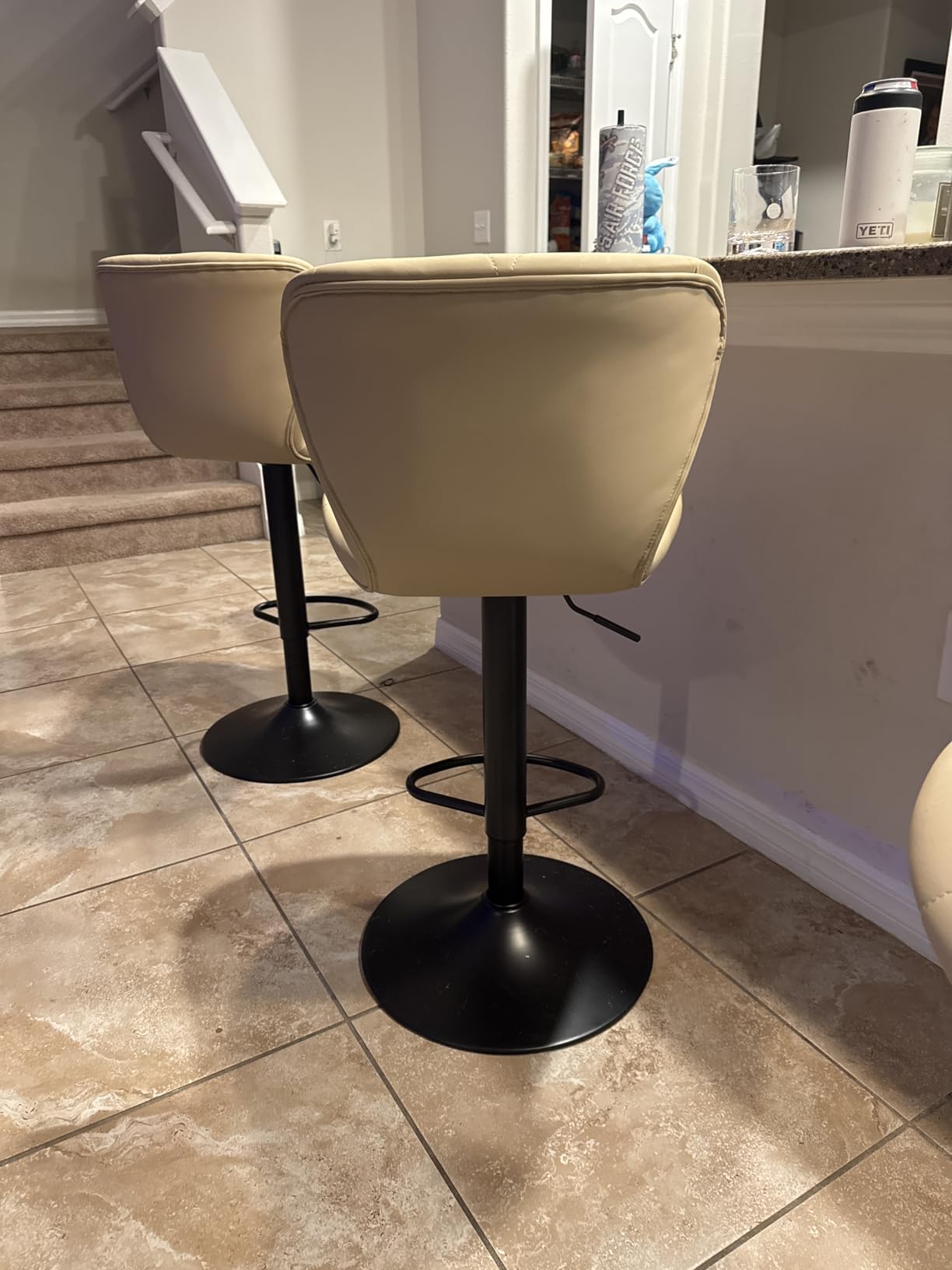 Bar Stools Set of 2,Adjustable Swivel Barstools, Faux Leather Bar Chairs,Upholstered Counter Height with High Backrest for Kitchen Island, Black customer photo 2