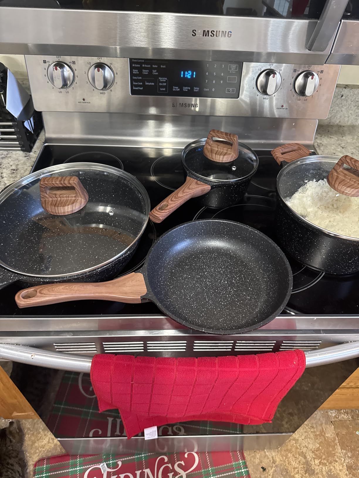 ESLITE LIFE Nonstick Cookware Sets, 9 Pcs Granite Coating Pots and Pans Set Kitchen Cooking Set, Compatible with All Stovetops (Gas, Electric & Induction), PFOA Free, Black customer photo 1