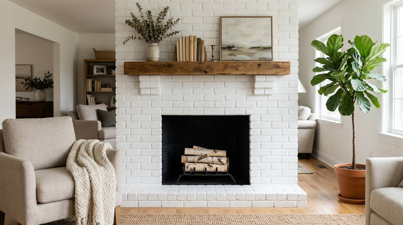 how to paint a brick fireplace white