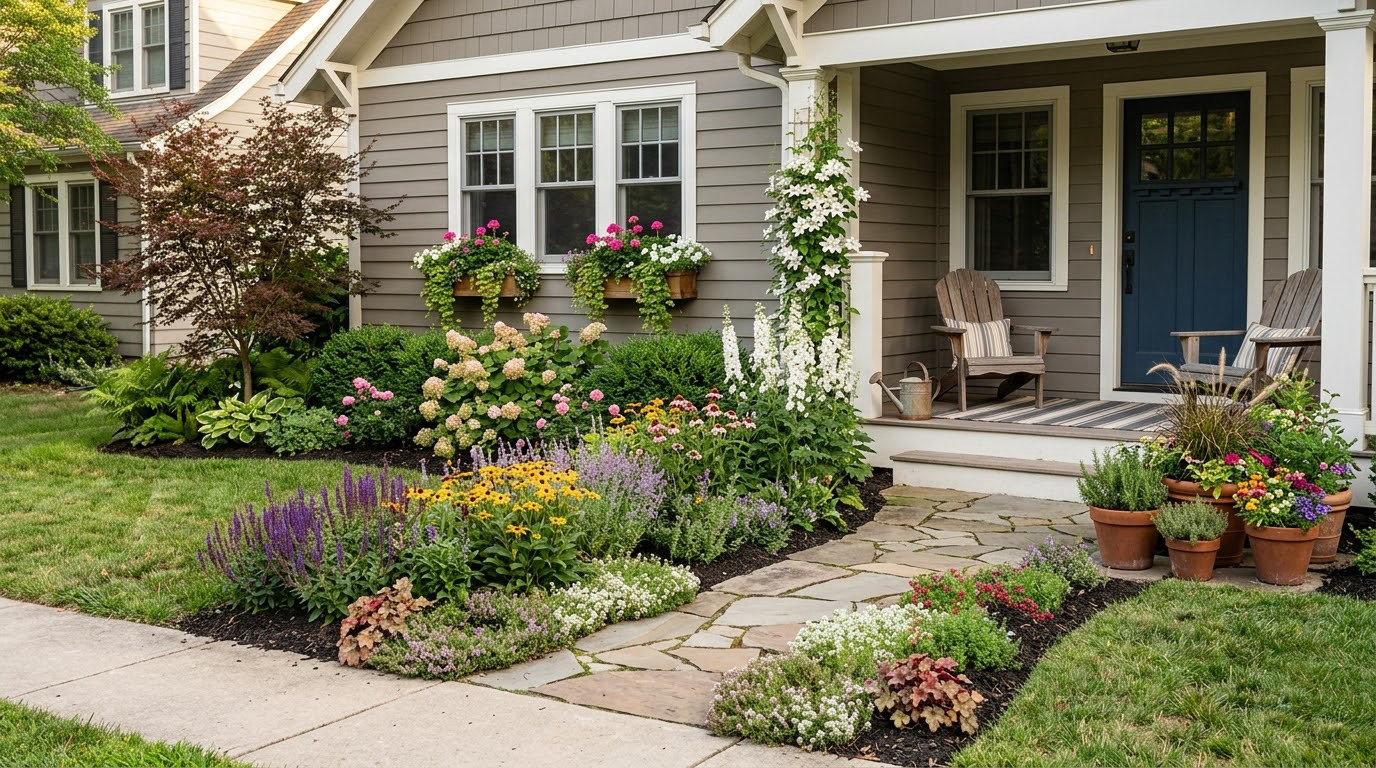 20 flower bed ideas in front of a house