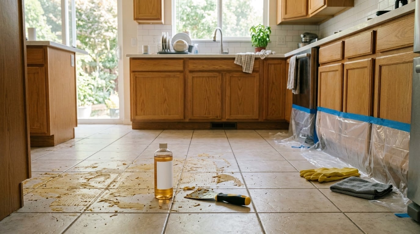 how to remove adhesive from a tile floor