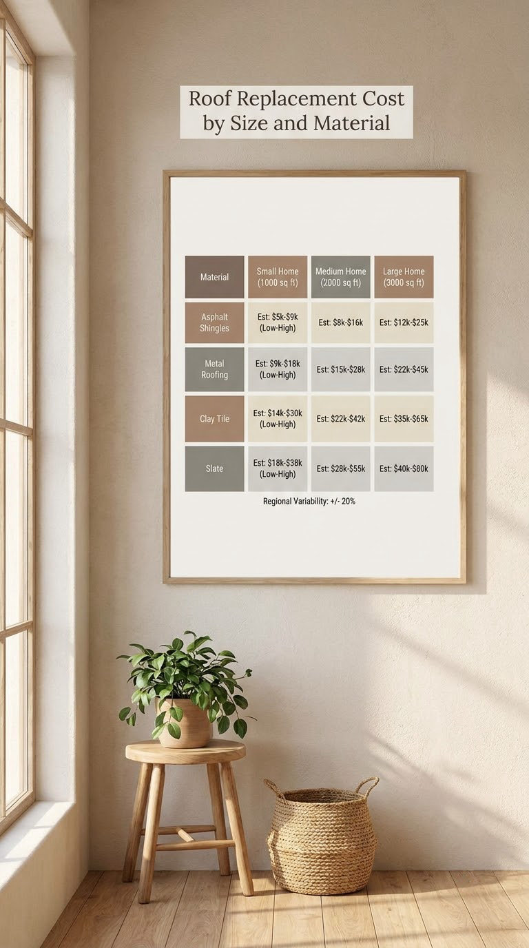 Roof Replacement Cost by Size and Material
