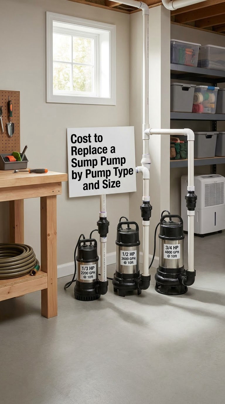 Cost to Replace a Sump Pump by Pump Type and Size