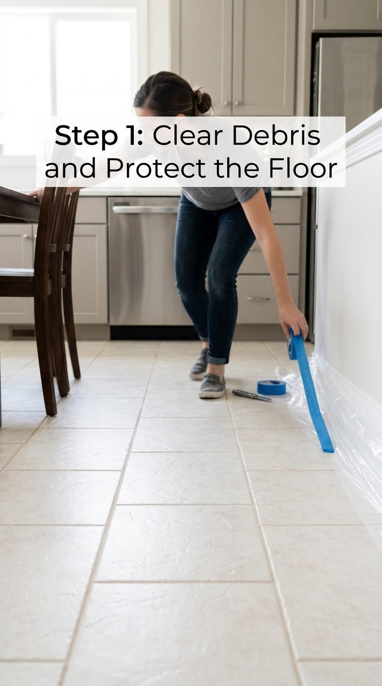 Step 1: Clear Debris and Protect the Floor