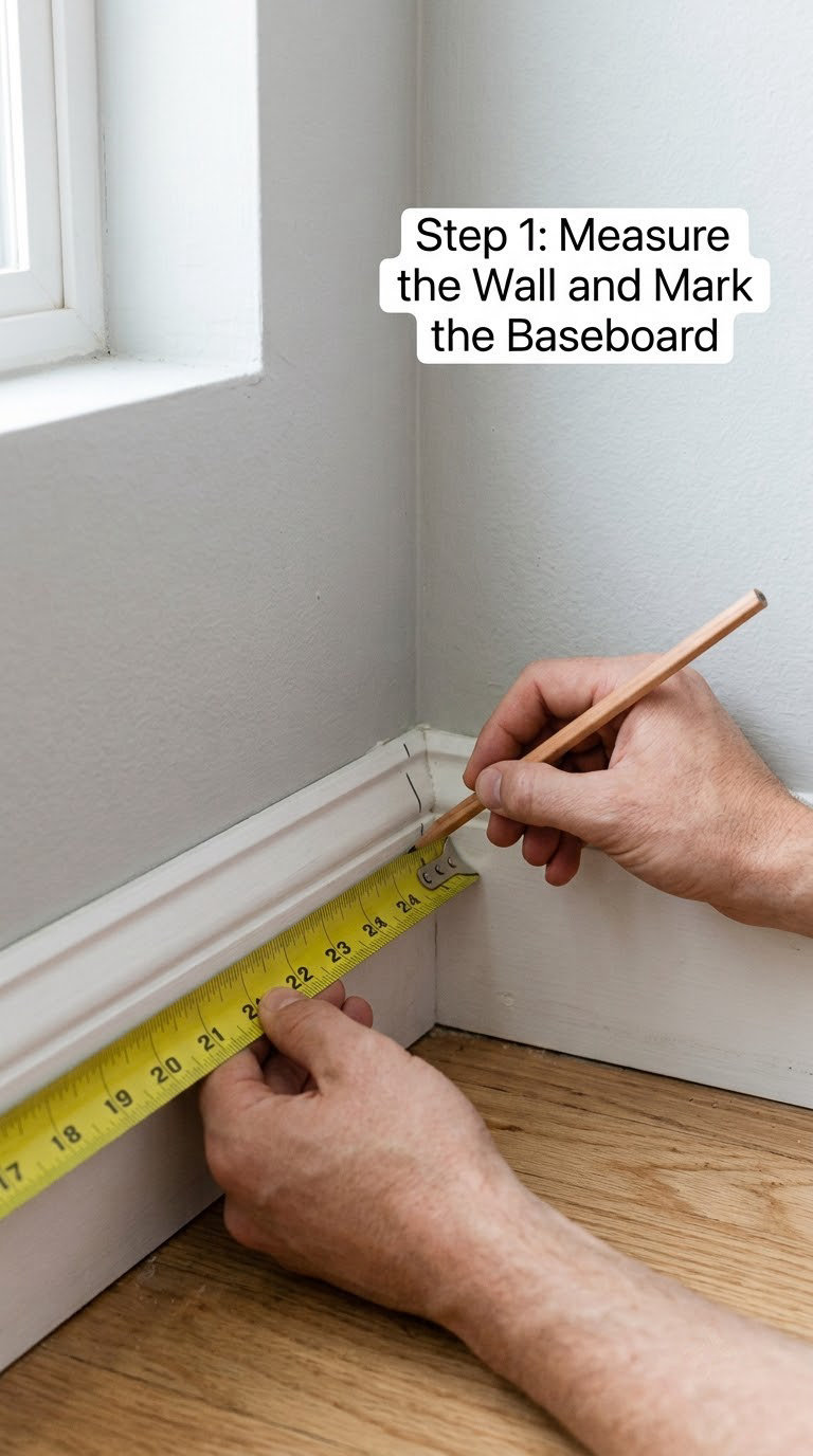 Step 1: Measure the Wall and Mark the Baseboard