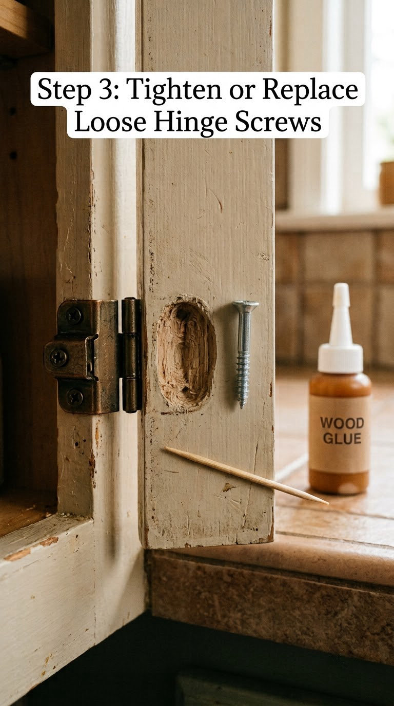 Step 3: Tighten or Replace Loose Hinge Screws