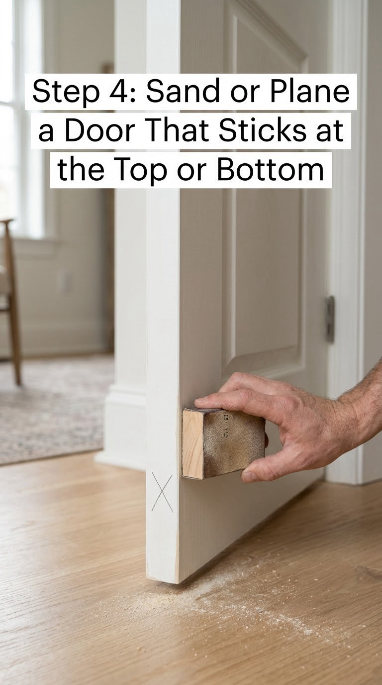 Step 4: Sand or Plane a Door That Sticks at the Top or Bottom