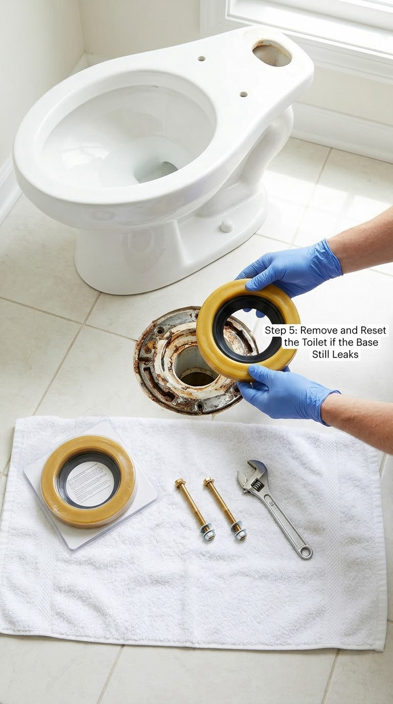 Step 5: Remove and Reset the Toilet if the Base Still Leaks