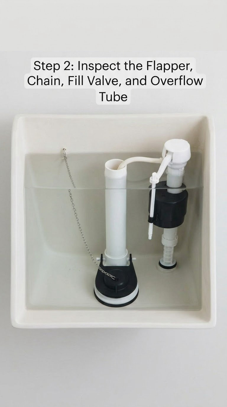Step 2: Inspect the Flapper, Chain, Fill Valve, and Overflow Tube