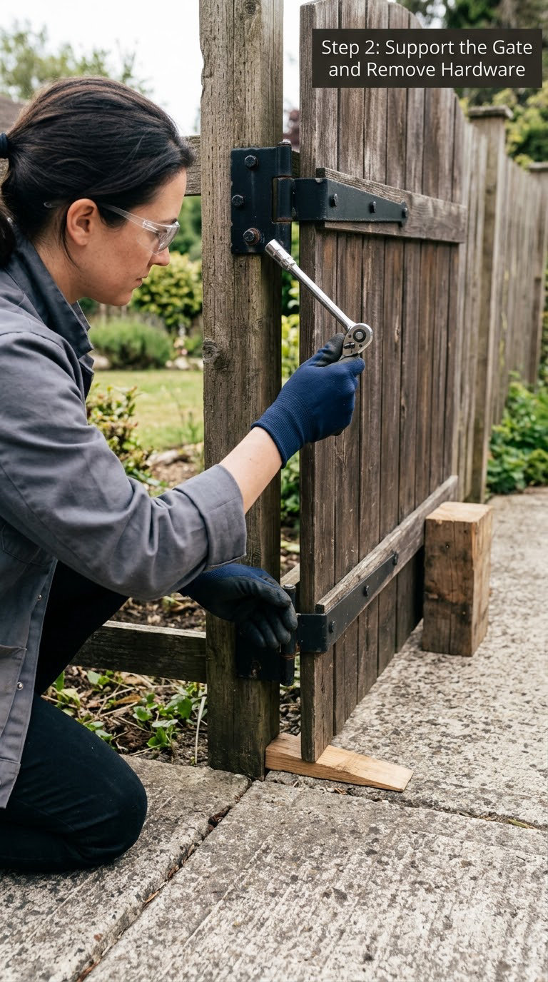 Step 2: Support the Gate and Remove Hardware