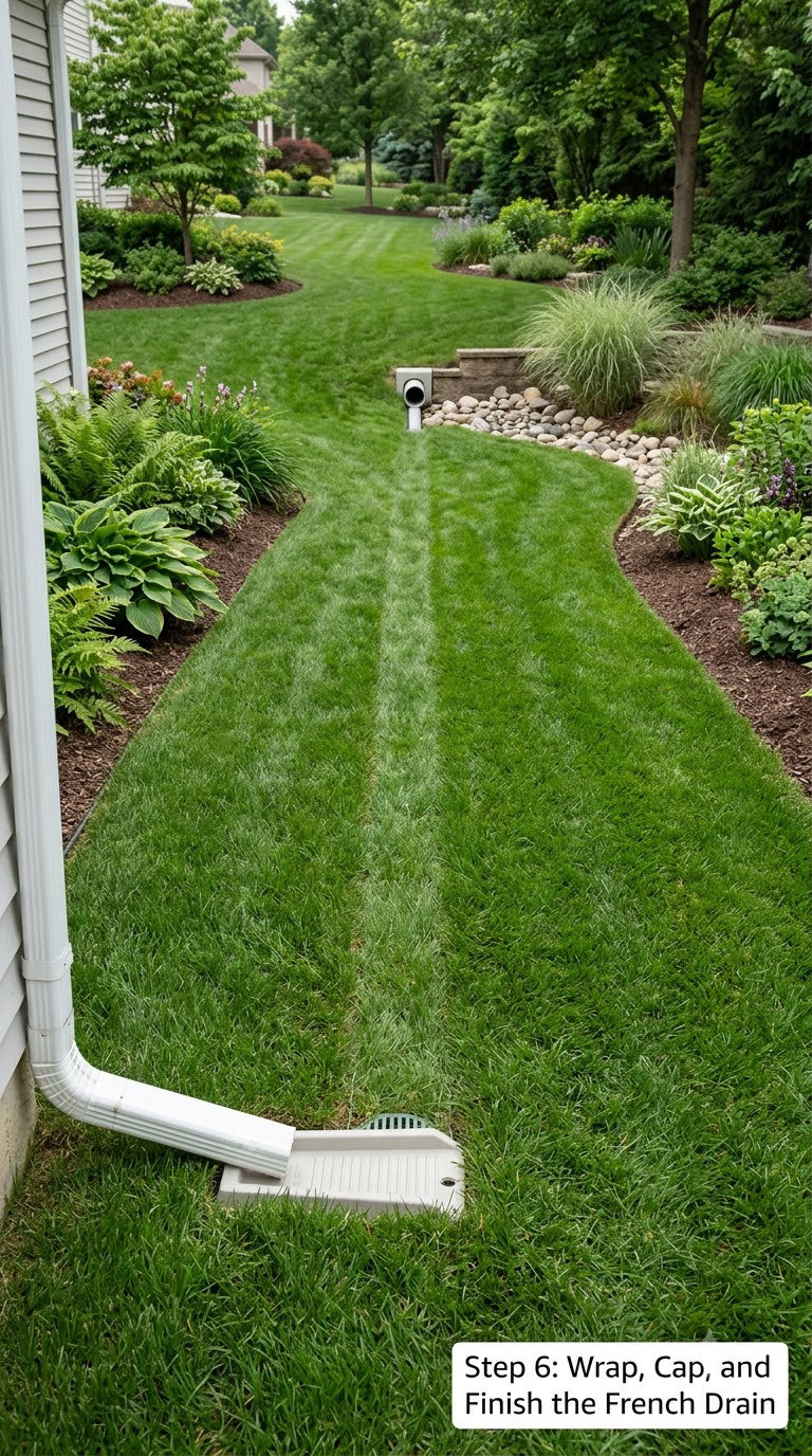 Step 6: Wrap, Cap, and Finish the French Drain