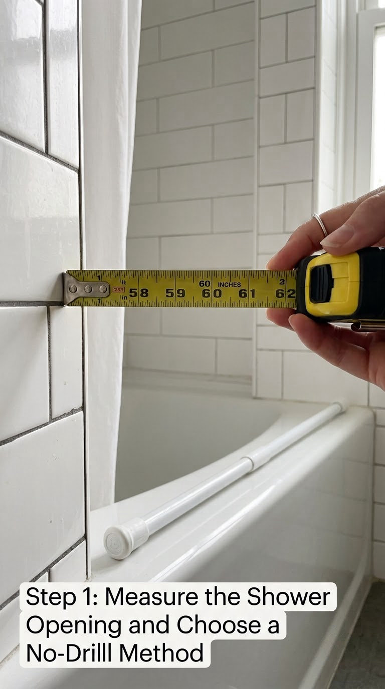 Step 1: Measure the Shower Opening and Choose a No-Drill Method