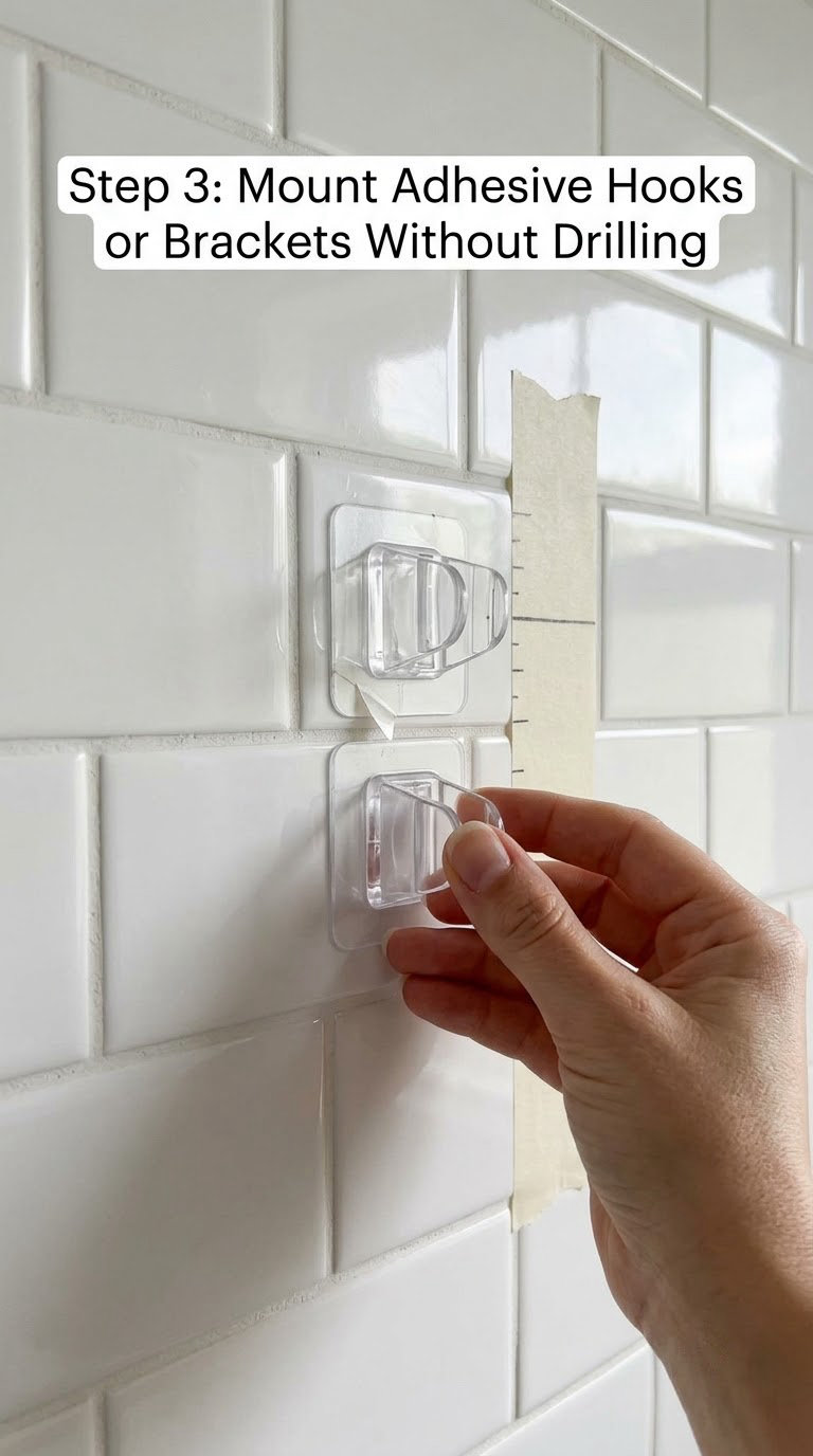 Step 3: Mount Adhesive Hooks or Brackets Without Drilling
