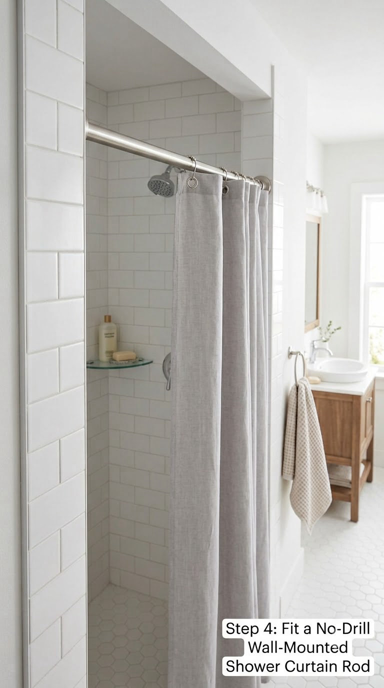 Step 4: Fit a No-Drill Wall-Mounted Shower Curtain Rod