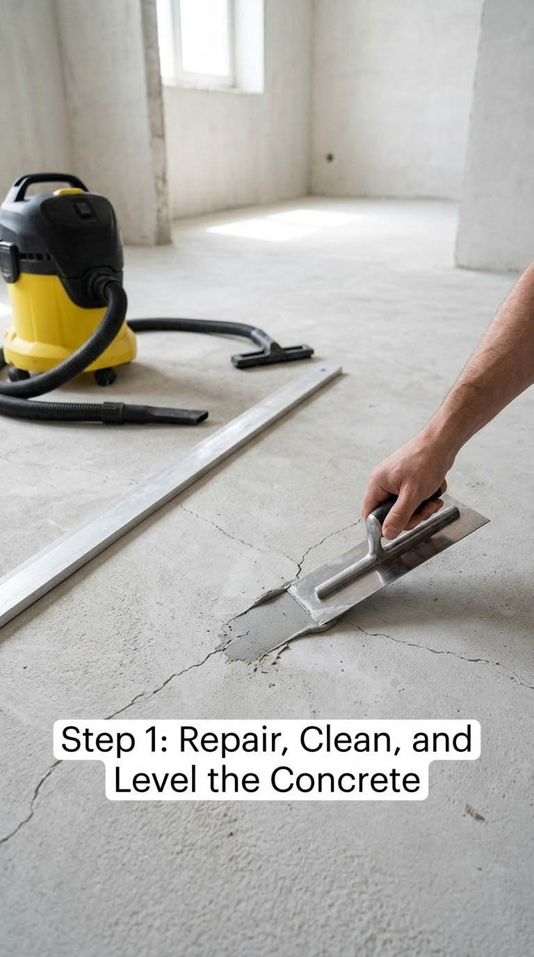 Step 1: Repair, Clean, and Level the Concrete
