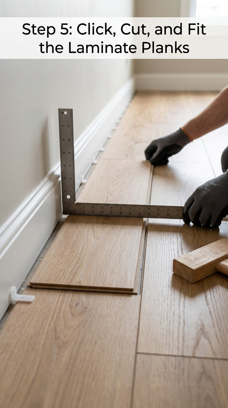 Step 5: Click, Cut, and Fit the Laminate Planks