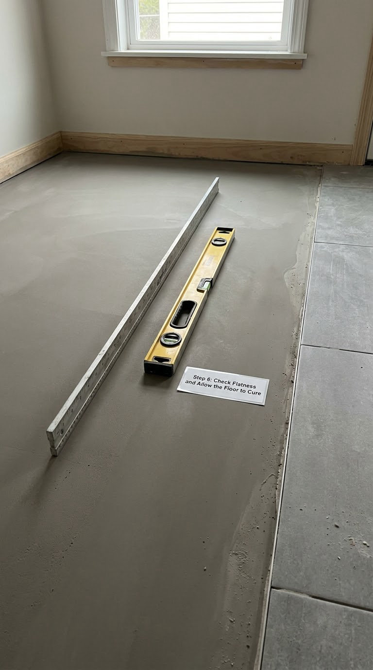 Step 6: Check Flatness and Allow the Floor to Cure