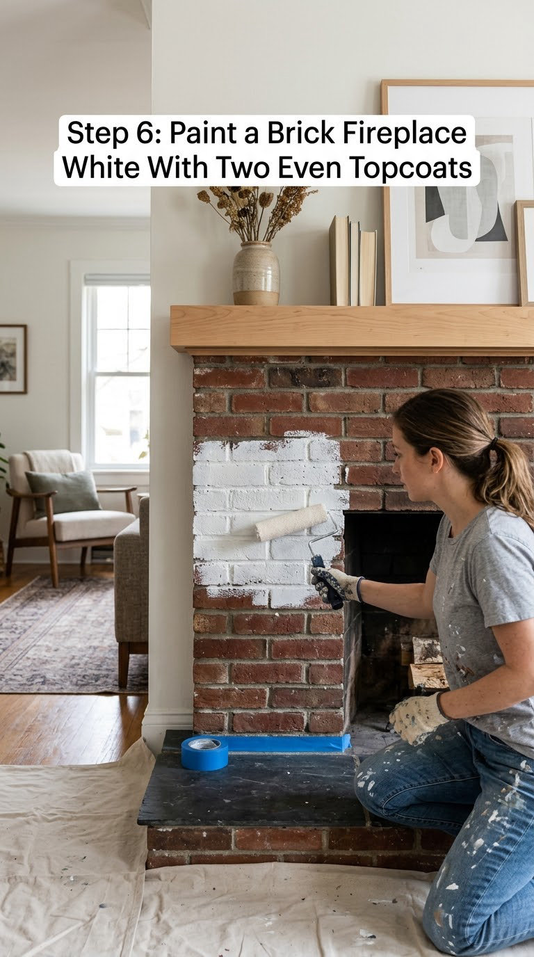 Step 6: Paint a Brick Fireplace White With Two Even Topcoats