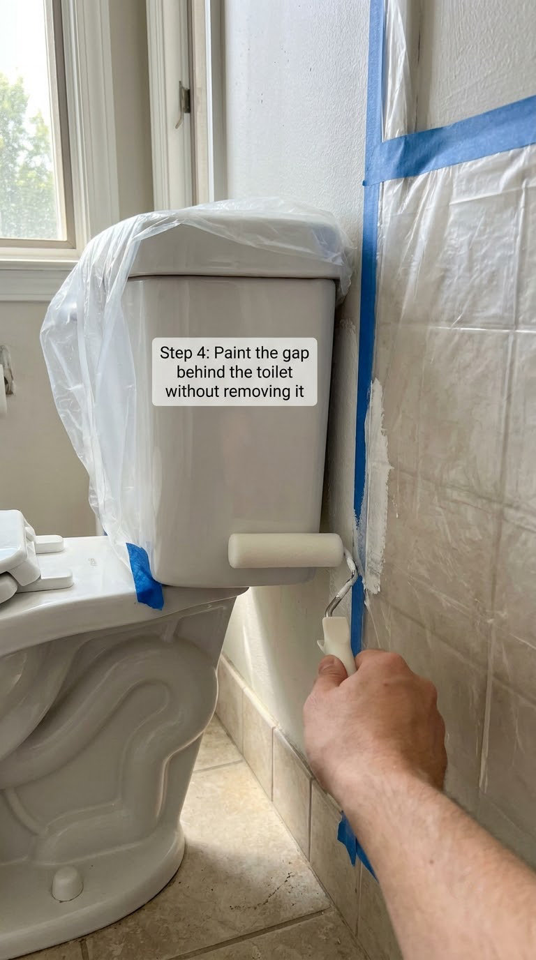 Step 4: Paint the gap behind the toilet without removing it