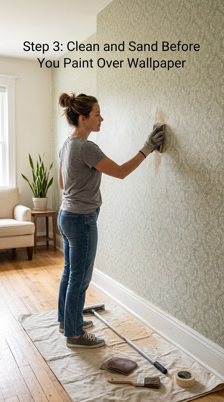 Step 3: Clean and Sand Before You Paint Over Wallpaper